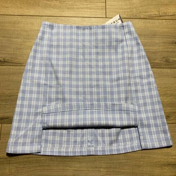 John Galt Pacsun Womens Plaid Mini Skirt Light Blue And White See Measurements‎ - Picture 5 of 11